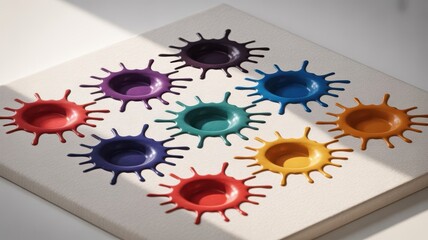 Colorful sunburst shaped candies arranged in a diamond pattern