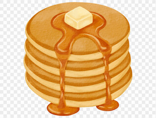 Watercolor pancake stack with syrup illustration for cozy Thanksgiving breakfast. Vector.