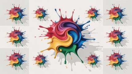Vibrant rainbow paint splashes arranged in a circular pattern
