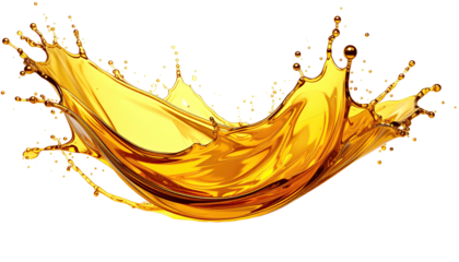 Splashing golden liquid bursts outward against a dark background