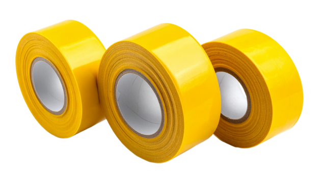 Close up of  Yellow Tapes in a Row Isolated on Transparent Background