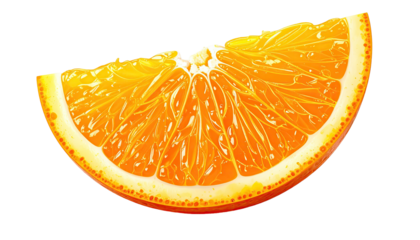 Juicy orange slice detailed texture against a dark background