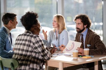 Diverse business team collaborating during an office meeting