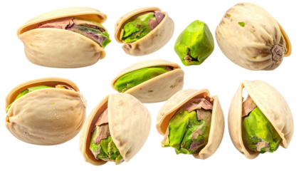 Pile of pistachios, some shelled, showing green nut