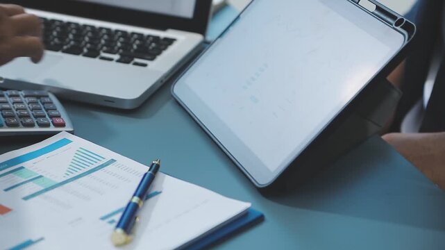 Finances Saving Economy concept. Female accountant or banker use calculator.