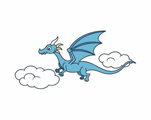 Flying dragon with smoke and clouds vector illustration isolated on white background
