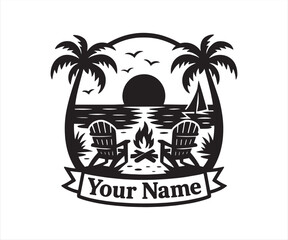 Tropical Sunset Beach Logo Vector (Editable Name)