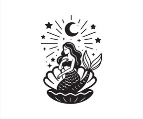 Mystic Mermaid Tattoo Design Vector