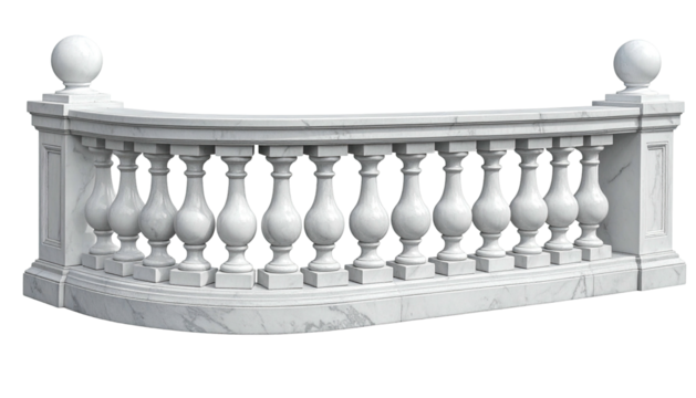 Marble balustrade with curved railing and spherical finials