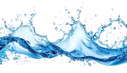 Translucent blue water splashing upwards against black background