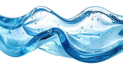 Wavy, translucent blue liquid with bubbles on a black background