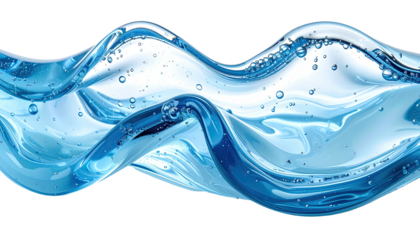 Wavy, translucent blue liquid with bubbles on a black background
