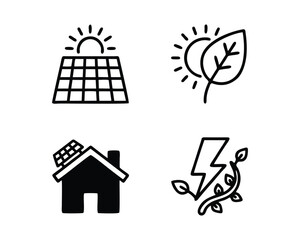 Renewable Energy and Solar Power Icons: Green Technology Line Art Set
