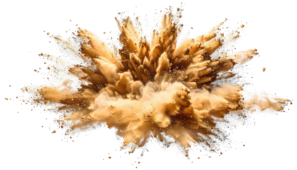 Brown powder explosion with jagged edges on a transparent background