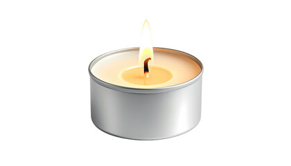 Lit tealight candle with bright, warm glow on a black background