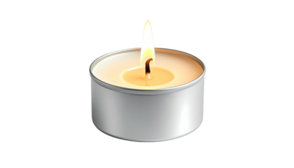 Lit tealight candle with bright, warm glow on a black background