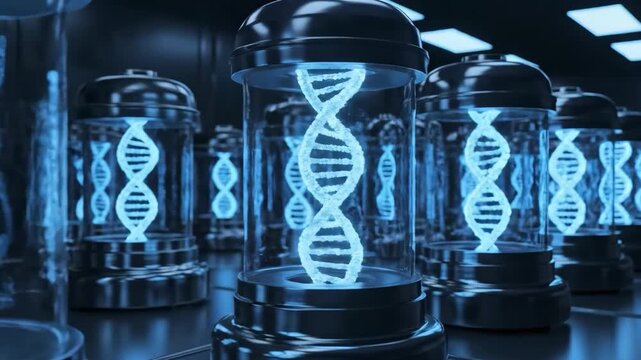 DNA Helix Capsules Future Tech with Genetic Research.