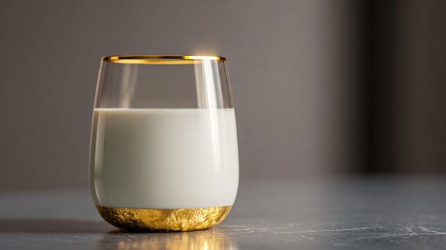A milk with golden rim glass, luxury concept aesthetic