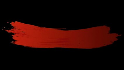 Bold red brush stroke on a stark black background abstract art
