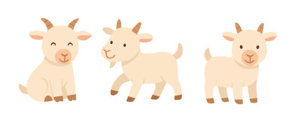 collection of various goat cartoon characters isolated on white background