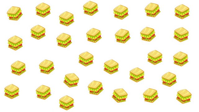 Many sandwiches filled with lettuce and tomato on white. Suitable for food blogs, restaurant menus, and healthy eating concepts.