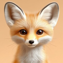 Close-Up of a Cute Fox with Bright Eyes and Soft Fur Against a Warm Orange Background