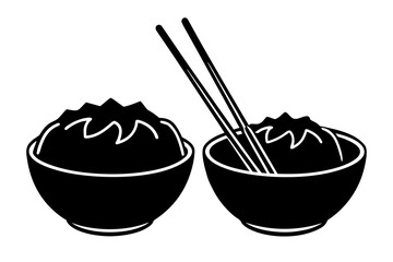 Dumpling bowl and chopsticks silhouette vector illustration isolated on white background