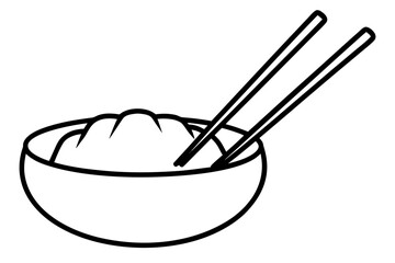 line art Dumpling bowl and chopsticks silhouette vector illustration isolated on white background