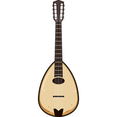 Naklejka premium Acoustic Stringed Instrument with a Pear Shaped Body and Long Neck on a White Background Isolated