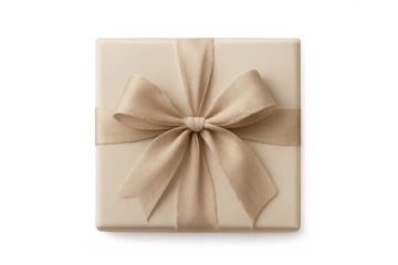 Elegant gift box with a beige ribbon bow, offering surprise and celebration for special occasions, transparent
