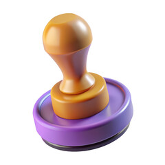 3d vintage rubber stamp with wooden handle isolated on transparent background