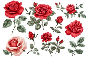 Naklejka premium Set of red roses a stunning collection isolate on white background