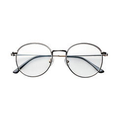 3d round lens eyeglasses with thin metal frame isolated on transparent background