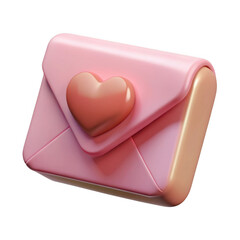 3d pink love letter envelope with heart accent isolated on transparent background