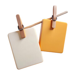 3d blank cards hanging on clothesline isolated on transparent background