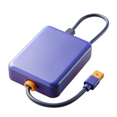 3d portable power bank with integrated cable isolated on transparent background