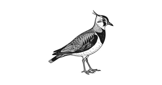 Detailed engraved lapwing bird with distinctive crest and patterned feathers