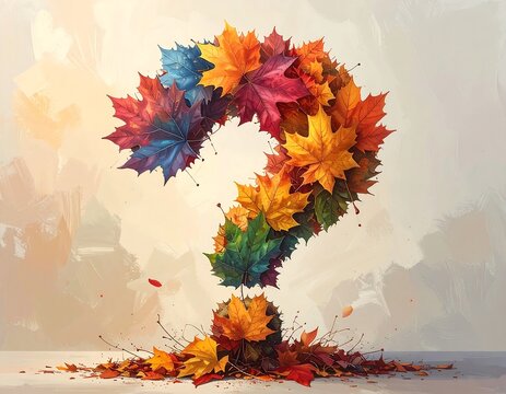 A vibrant question mark made of colorful autumn leaves - Powered by Adobe