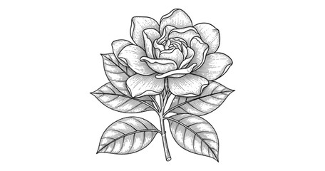 Fototapeta premium Elegant hand drawn rose with leaves in vintage style