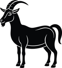 Black and white goat silhouette illustration of a wild animal with horns in nature