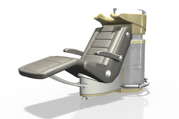3d moderner  Friseurstuhl und Waschplatz mit Waschbecken zum Haare waschen und färben in einem Friseursalon, freigestellt auf transparenten Hintergrund