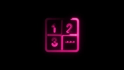 Neon pink glowing numbers one two three in a square grid on black background abstract digital animation technology - Powered by Adobe