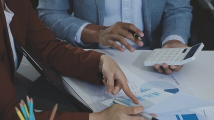 Finances Saving Economy concept. Female accountant or banker use calculator.