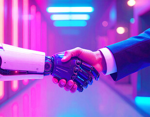 人間とロボットの握手が象徴する未来の共存とテクノロジーの融合