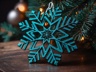 Monochrome transformative teal snowflake ornament with elegant frosty winter glow