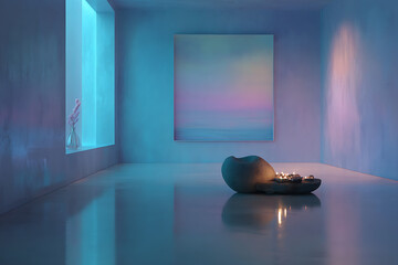 Calming Pastel Meditation Room for Mindfulness Apps