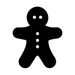 Black Gingerbread Man Cookie Silhouette Vector Icon Isolated on White for Christmas