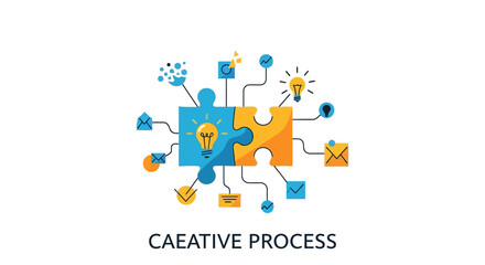 Fototapeta premium Innovative puzzle concept representing connected ideas and creative collaboration process