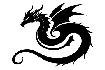 Dragon swirl pattern silhouette vector illustration isolated on white background