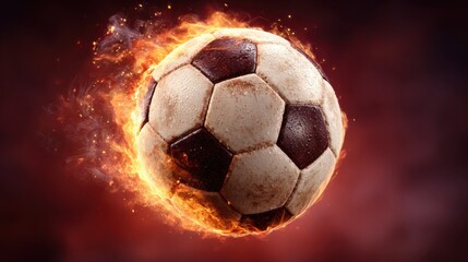 Fototapeta premium Flaming Soccer Ball with Dynamic Motion and Intense Background
